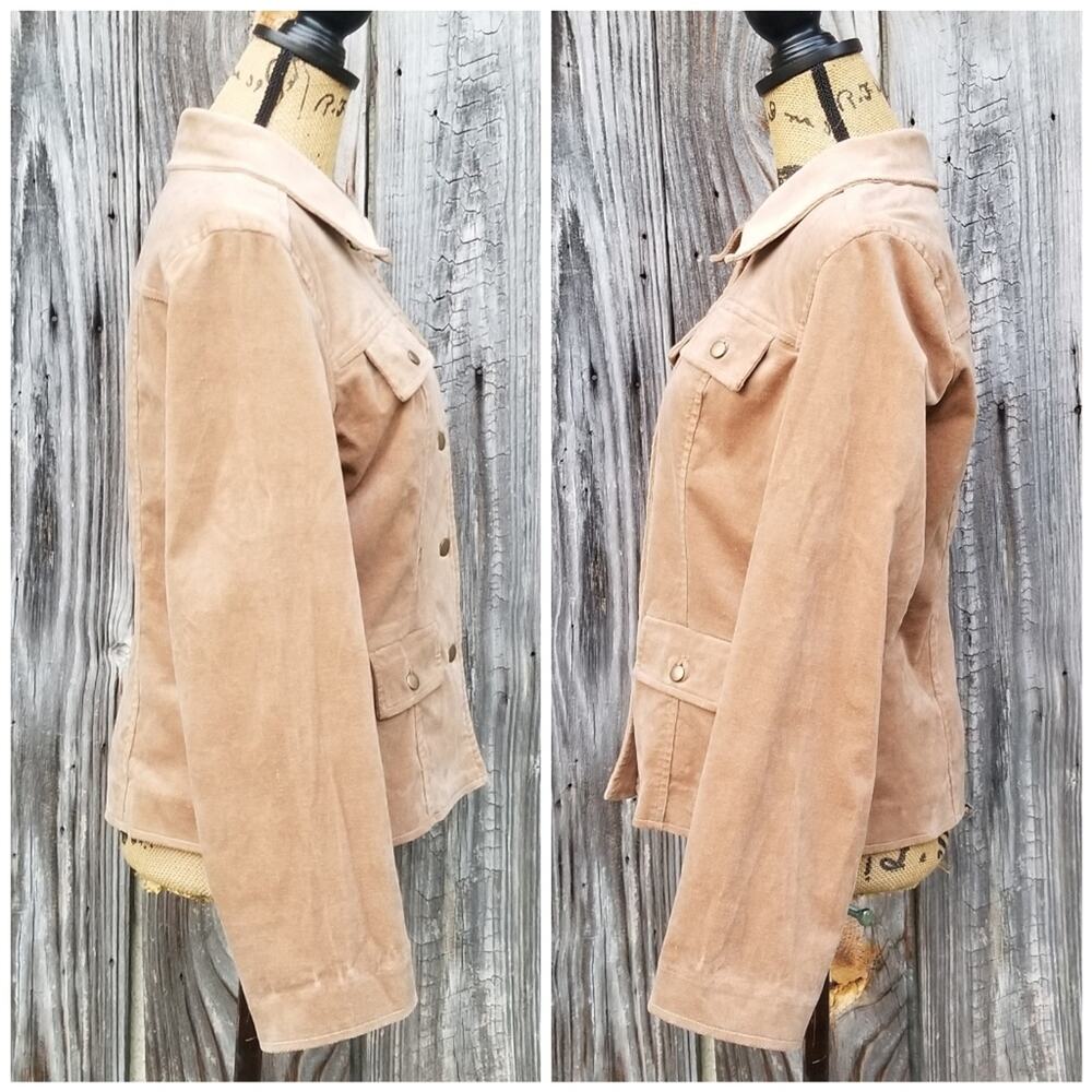 Tan Jacket Chadwick's Size 6 Tan Coat Button Front Flap Pockets Stretch Velour - Picture 4 of 10